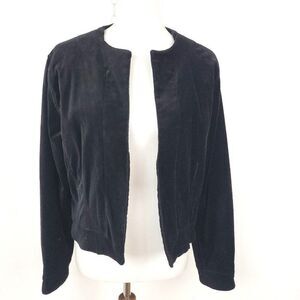 Chicos Crop Velvet Jacket Black Long Sleeve Open Front Womens 2 US Large